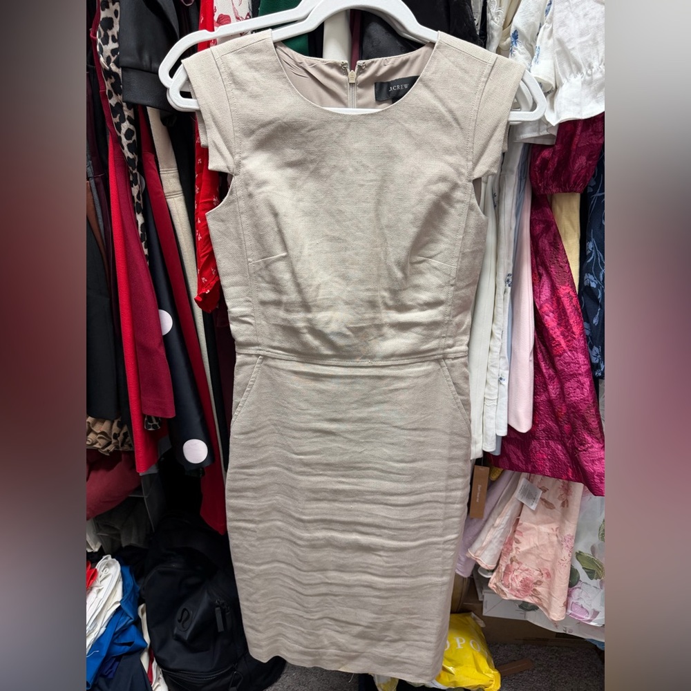 J.Crew Resume Sheath in stretch linen blend dress in flax beige size 00